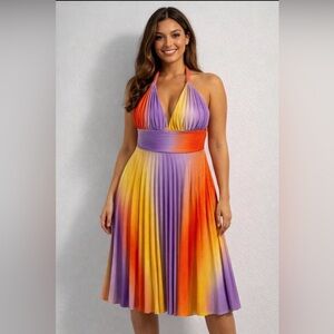 Size Large pastel lilac yellow color Backless summer dress halter top backless